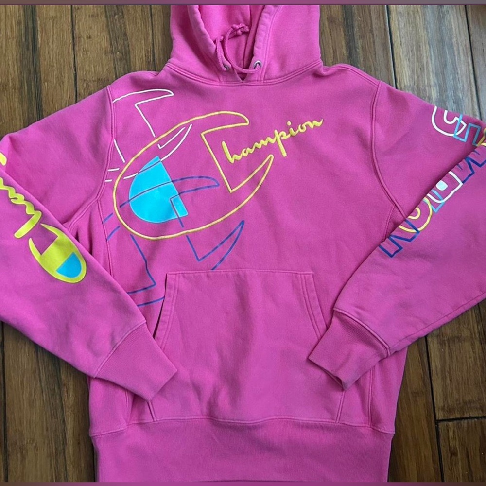 Champion Reverse Weave Graphic Hoodie – Pink – Size Large